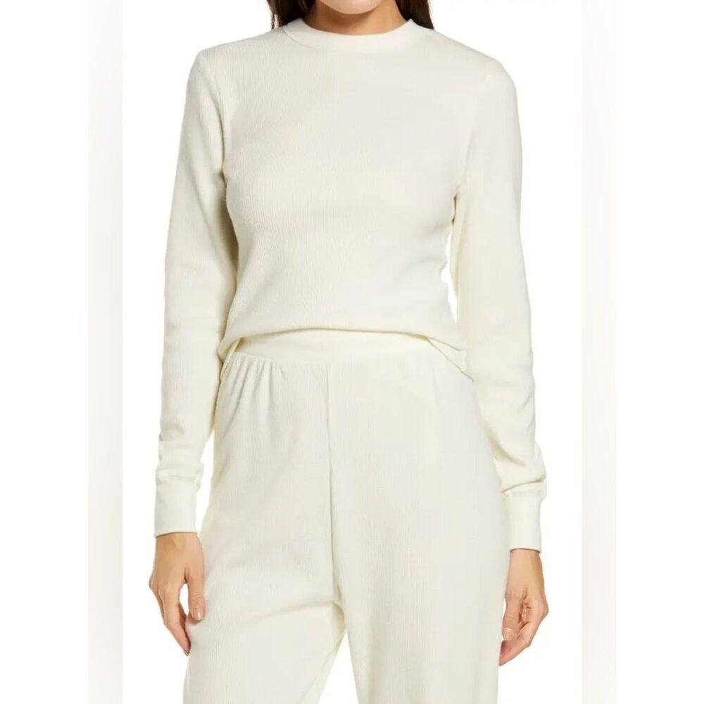 SKIMS Waffle Ribbed Long Sleeve Top in Cream